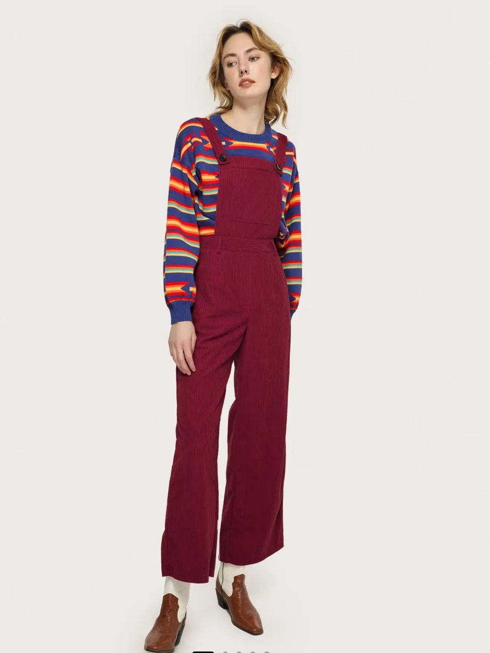 Cider Womens Corduroy Overalls Wide Leg Jumpsuit Deep Red Small Boho Casual